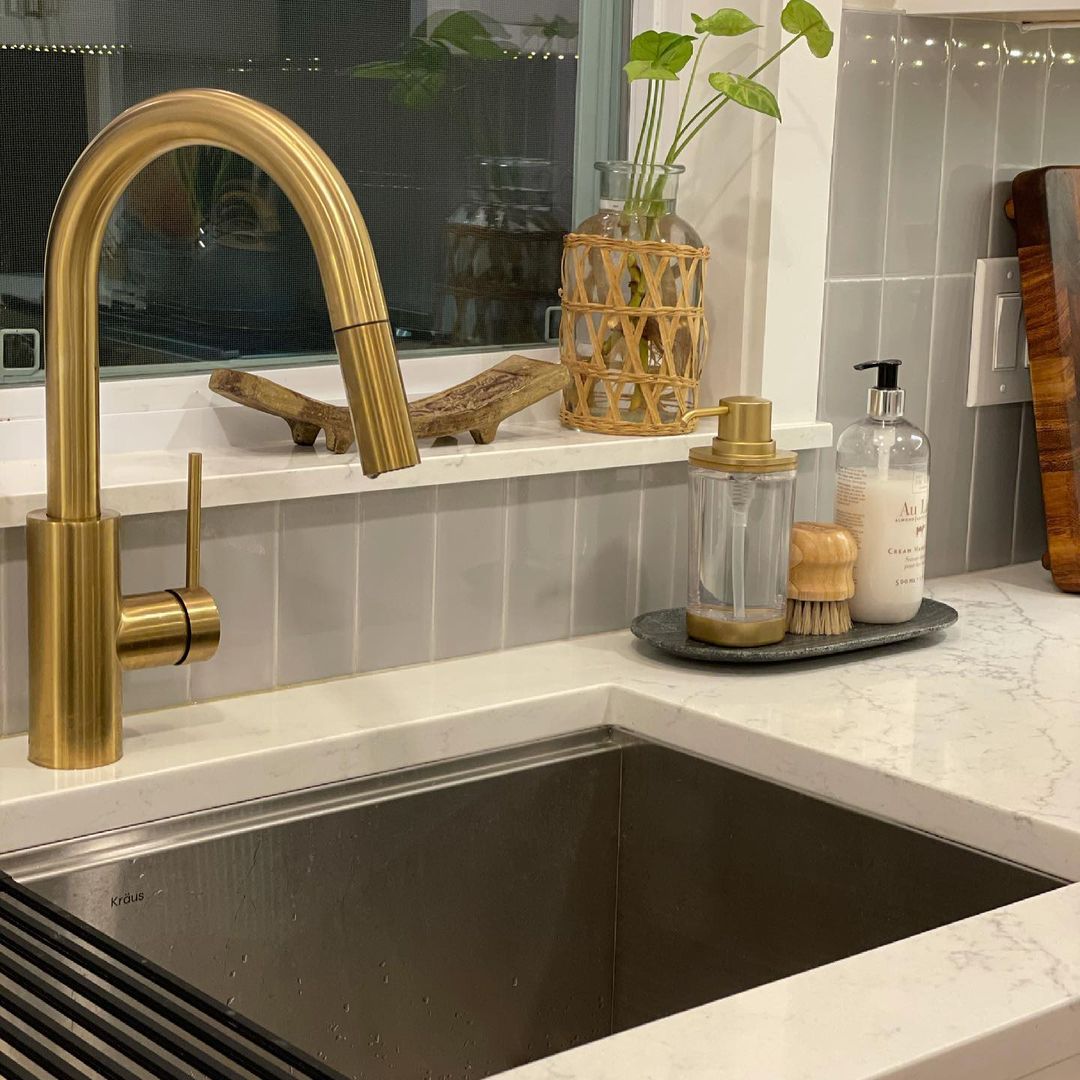 Brass kitchen faucet installation